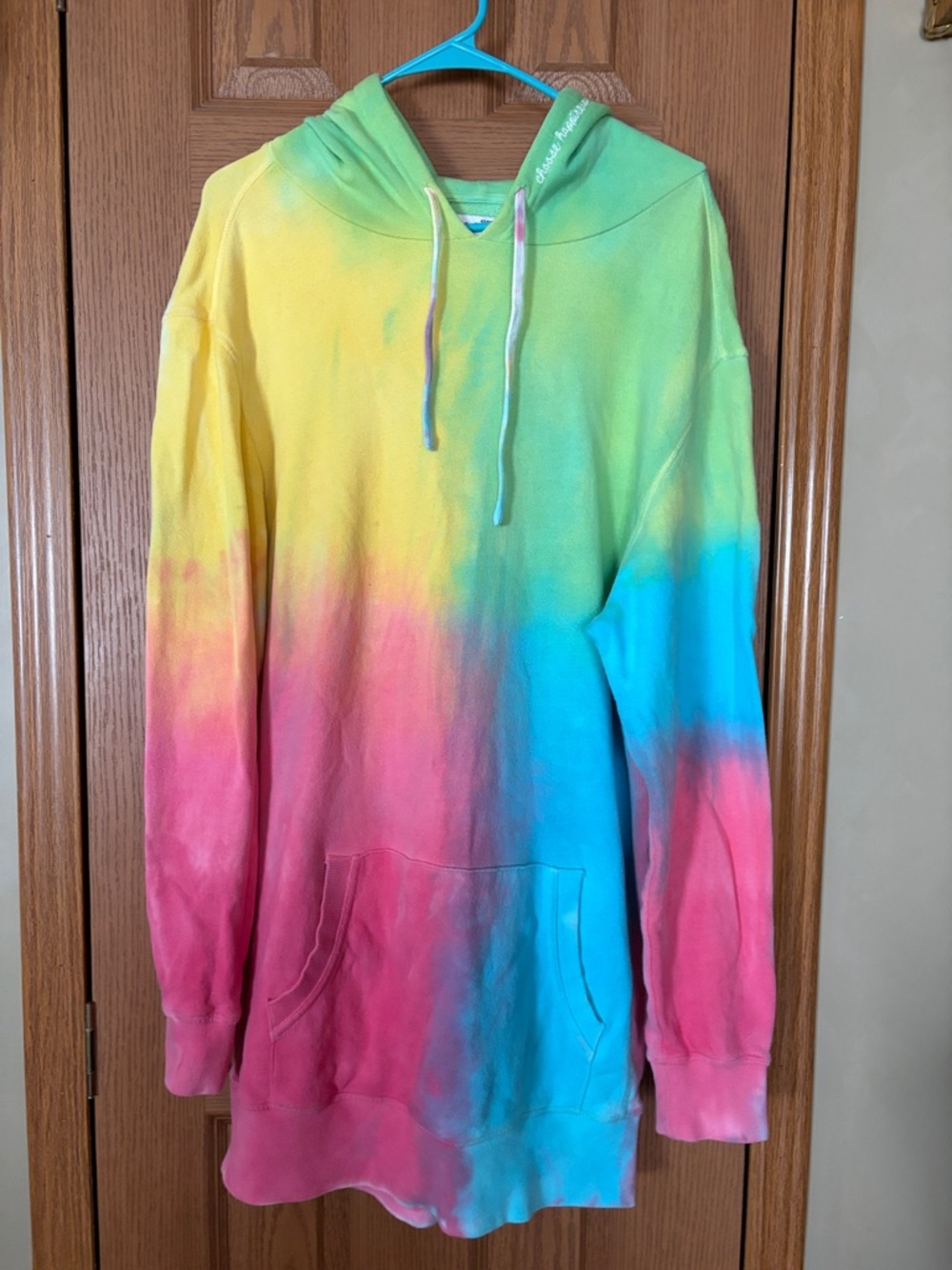 PINK Tie-Dye Hoodie Dress with Lime, Blue & Pink Accents